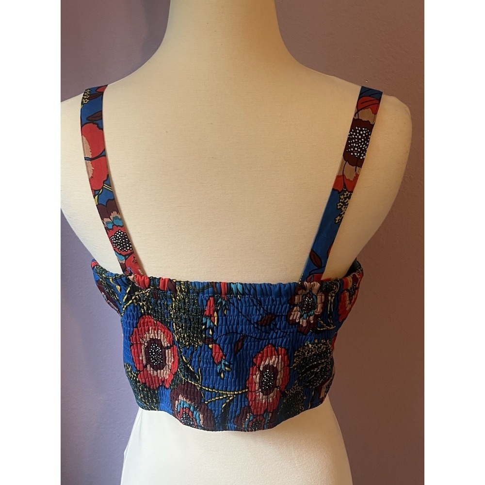 BOG Collective Floral Blue Red Summer Padded Crop Top Size Large - Picture 4 of 4